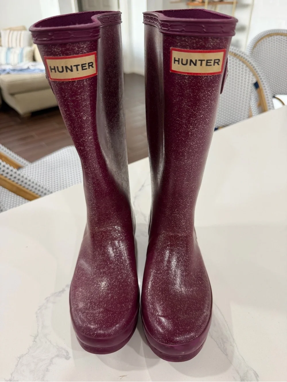 Hunter Kids Original Big Girls Giant Glitter Rain Boots Maroon Purple Size 3Y